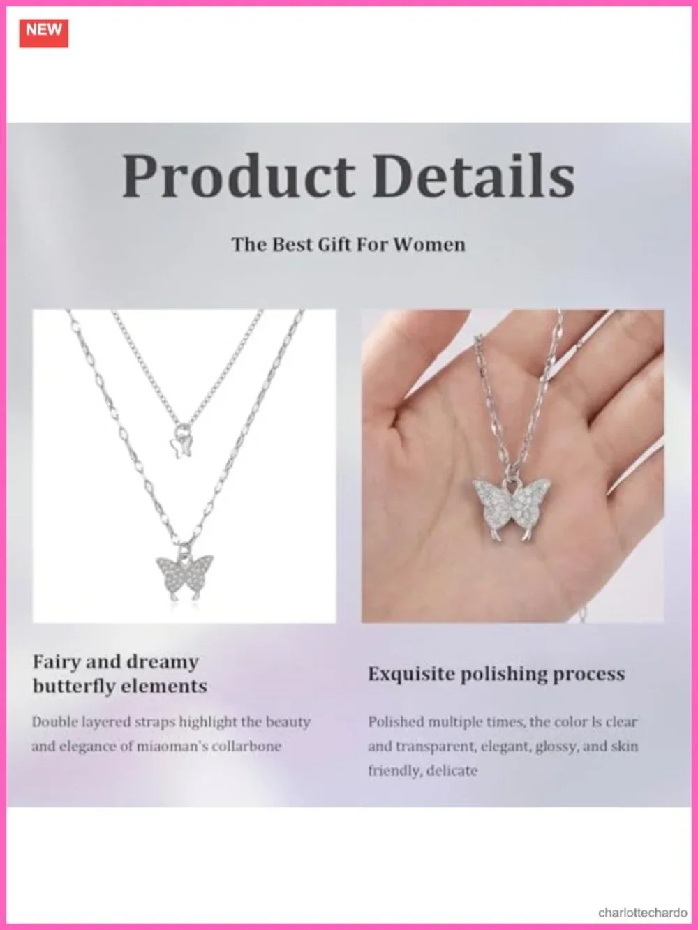Layered Butterfly Necklace Titanium Steel Adjustable Women's Jewelry Gift